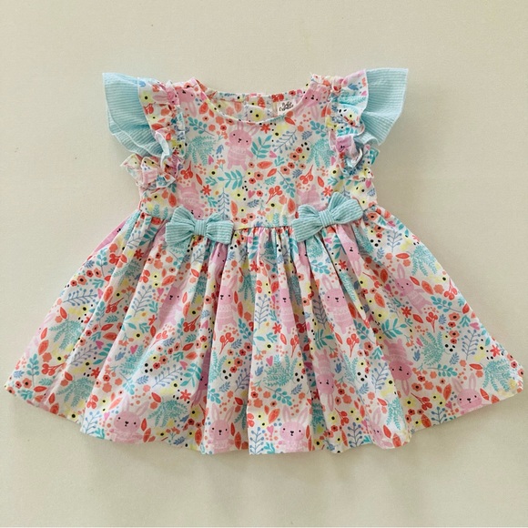 Baby Girl 9 Months Easter Bunny Dress Spring Bow Floral - Picture 1 of 10